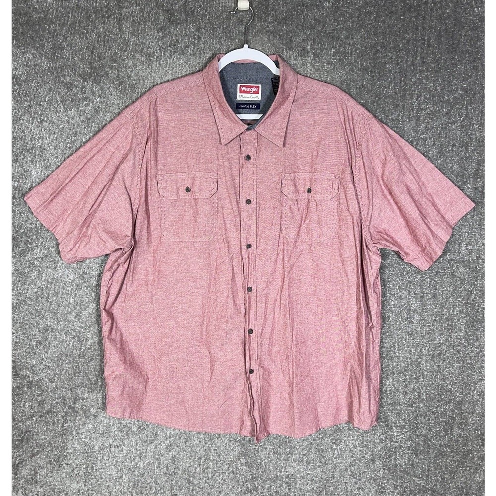 Wrangler Comfort Flex Short Sleeve Button Up Shirt Mens Size 2XL Stretch Red